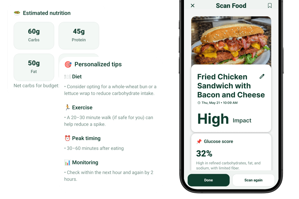 Healthy meal with nutritional tracking app